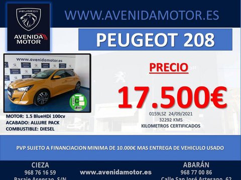 Coches Segunda Mano Peugeot 208 Allure Pack Bluehdi 73Kw (100Cv) En Murcia