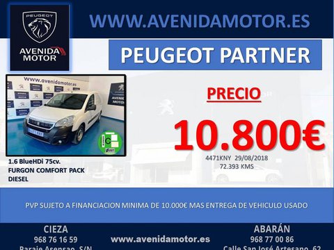 Coches Segunda Mano Peugeot Partner Confort Pack Furgón L1 1.6 Bluehdi 75 En Murcia