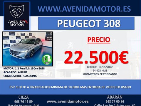 Coches Segunda Mano Peugeot 308 Allure 5P Puretech 130 S&S Eat8 En Murcia