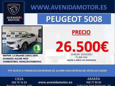 Coches Segunda Mano Peugeot 5008 1.5 Bluehdi 130Cv S&S Eat8 Allure Pack En Murcia