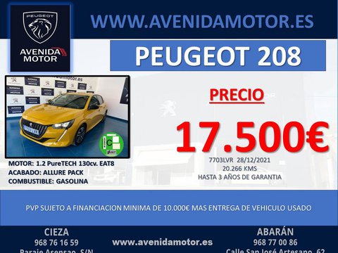 Coches Segunda Mano Peugeot 208 1.2 Puretech 100Cv Eat8 Allure Pack En Murcia