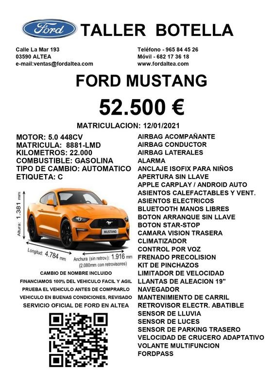 Ford Mustang Gasolina 5.0 Ti-VCT V8 450cv GT Seminuevo en la provincia de Alicante - Taller Botella img-2