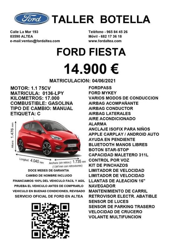 Ford Fiesta Gasolina 1.1 Ti-VCT 75cv Limited Edition Seminuevo en la provincia de Alicante - Taller Botella img-2