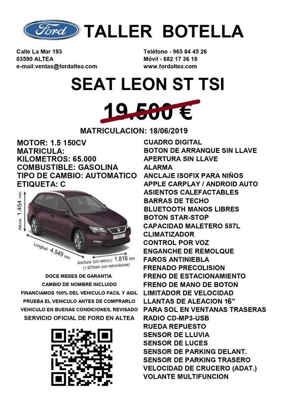 SEAT León Gasolina 1.5 EcoTSI 150cv DSG S&S Xcellence Edition Plus Seminuevo en la provincia de Alicante - Taller Botella img-2