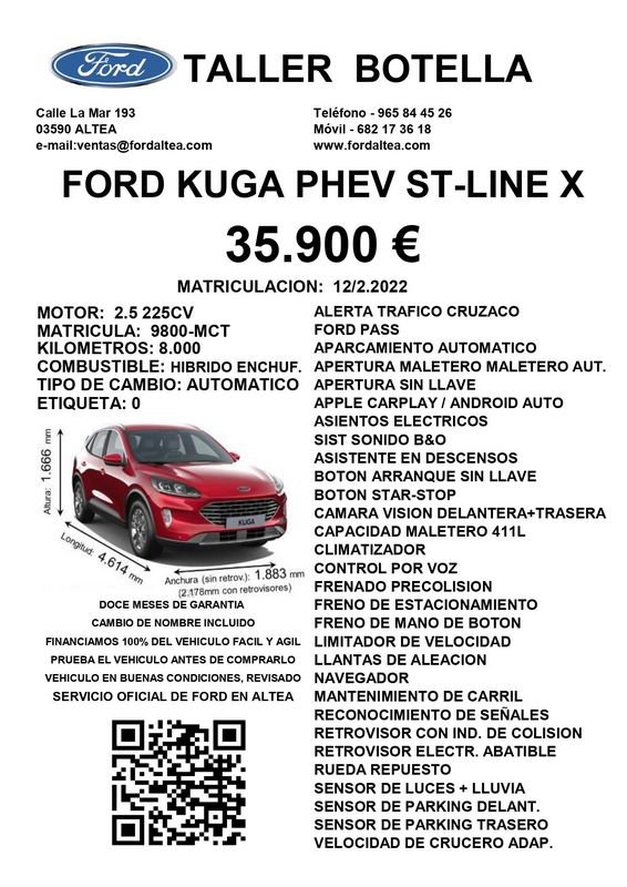 Ford Kuga Híbrido 2.5 Duratec PHEV 224cv FWD Auto ST-Line X Seminuevo en la provincia de Alicante - Taller Botella img-3