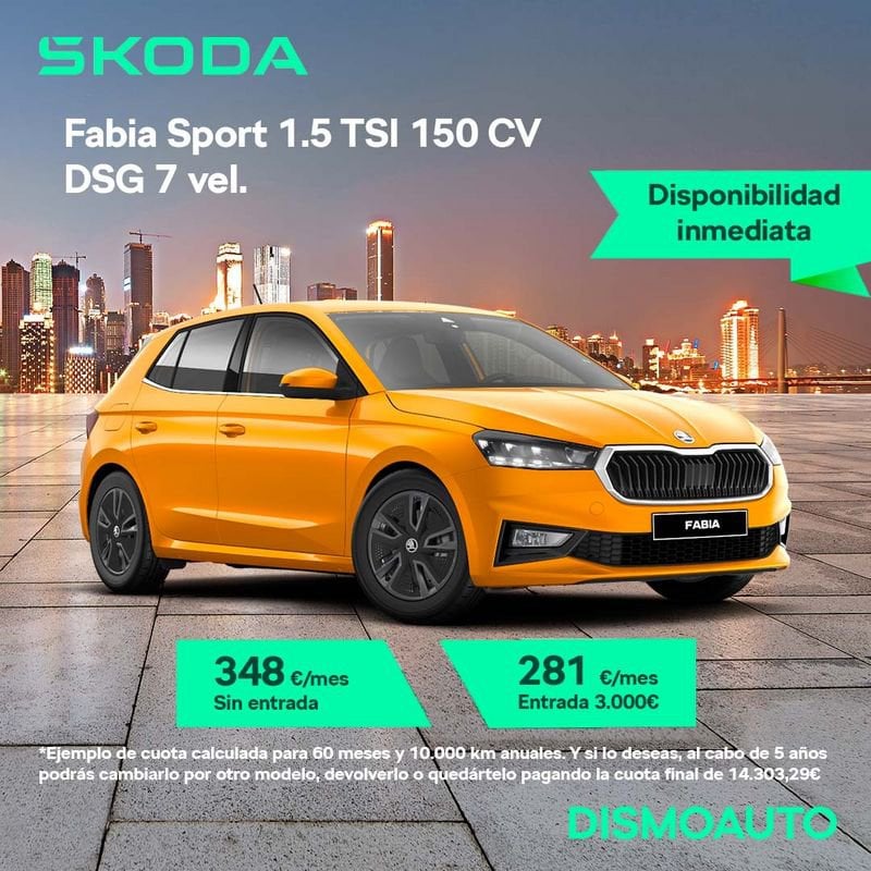 ŠKODA Fabia Gasolina 1.5 TSI 150cv DSG Sport Naranja Phoenix Metalizado Nuevo en la provincia de Malaga - Dismoauto